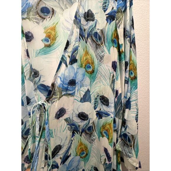Elizabeth Hurley Beach Cover Up Women’s Size S/M Feather Floral Print Tie Front - Picture 5 of 8
